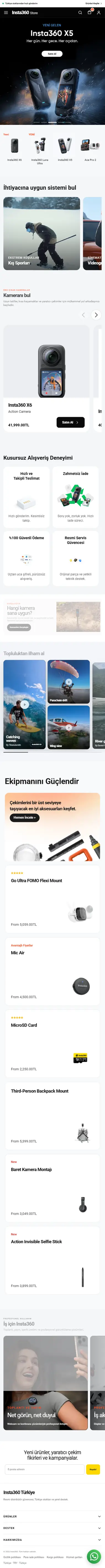 Insta360 Türkiye mobile homepage.