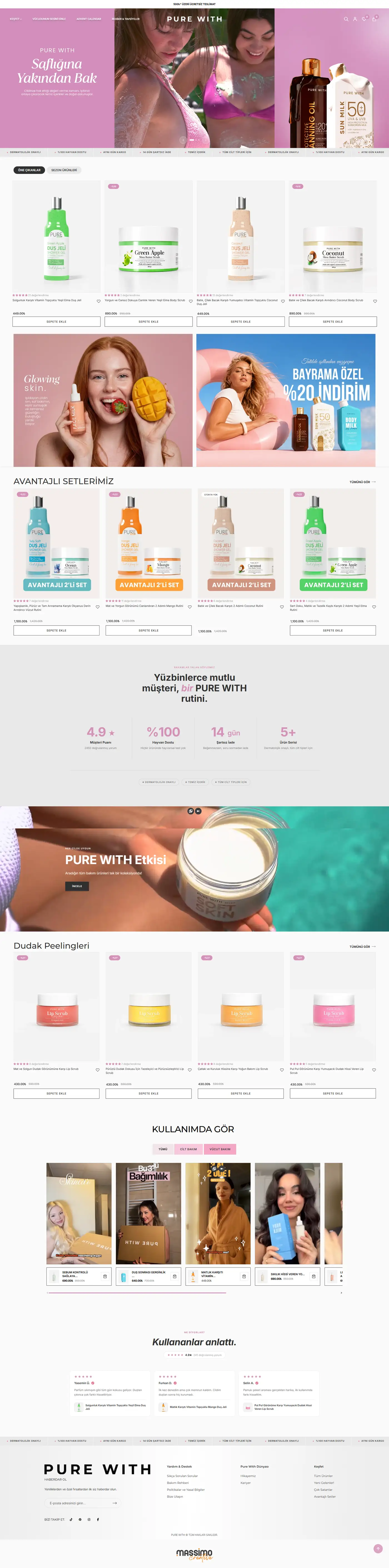 PURE WITH homepage: campaign feature and product shelves.