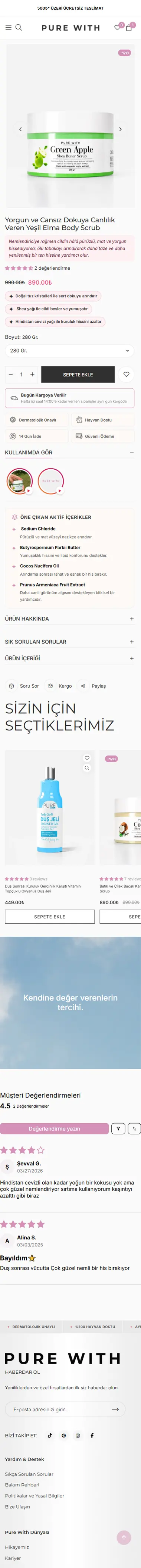 PURE WITH mobile product page.