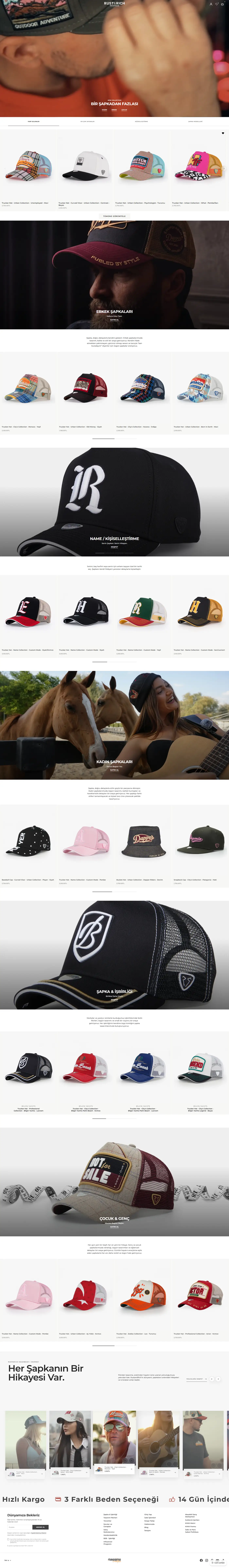 Rust & Rich homepage: hat styles and collections.